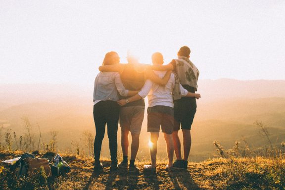 Group of friends with back to camera